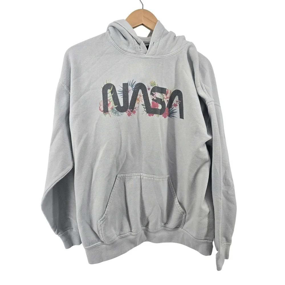 Riot Society NASA Hoodie Mens Large Gray Floral‎ Logo Graphic Space Streetwear